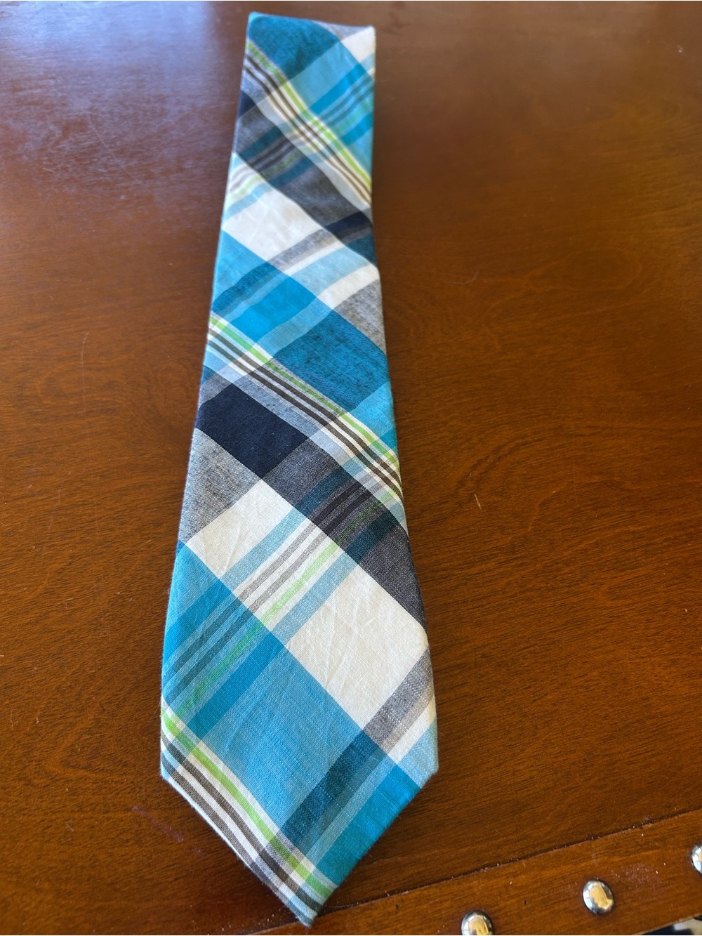 Chaps Blue Plaid Cotton Tie by Ralph Lauren EUC